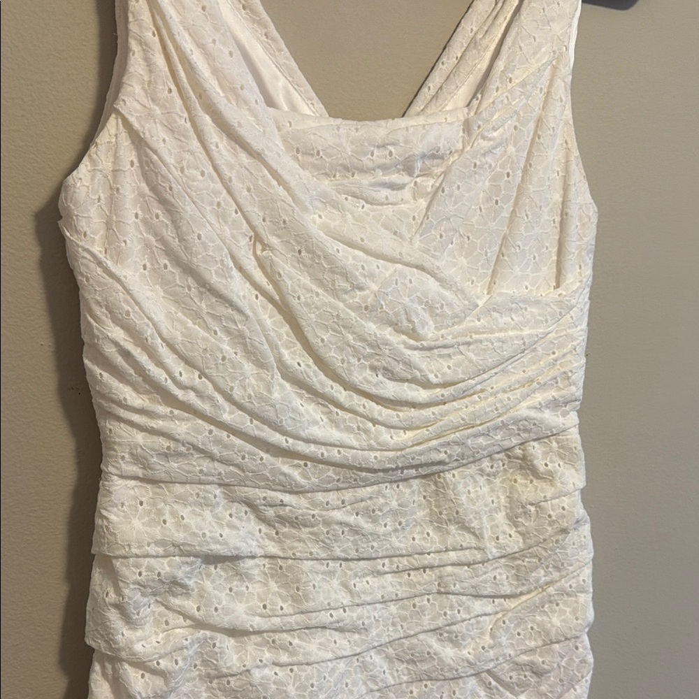 Express Rouched Eyelet White Mini Dress - Picture 4 of 16
